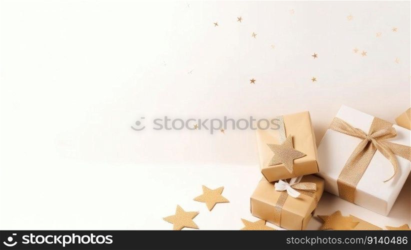 Holiday background with Gift Boxes. Illustration Generative AI 