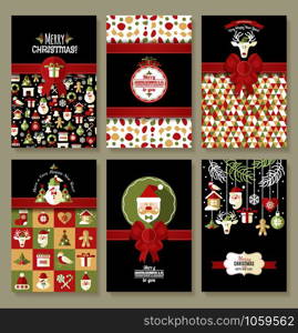 Holiday banner set of Christmas in flat style. Bright background new years set.