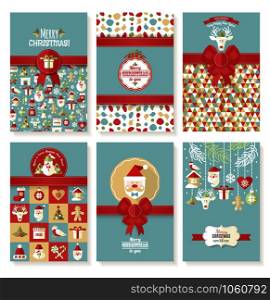 Holiday banner set of Christmas in flat style. Bright background new years set.