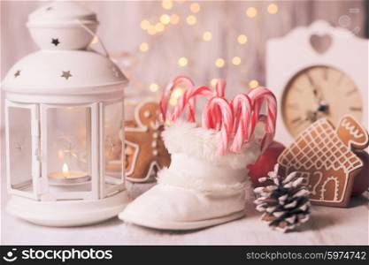 Holiday candies - Santa stuffs in white bootie, Christmas decor