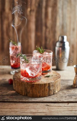 Holiday cold sparkling drink for party with ripe strawberry.