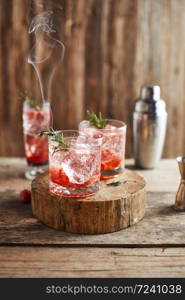 Holiday cold sparkling drink for party with ripe strawberry.