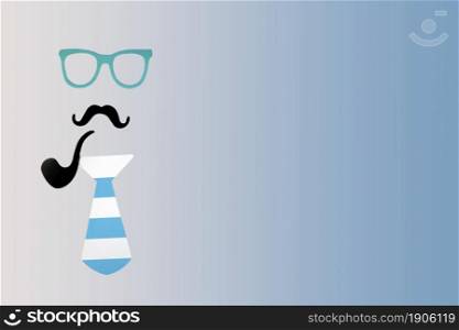 Holiday concept Father&rsquo;s Day.National men&rsquo;s Day Flatlay Hat, bow-tie and funny black mustache Copy space for text. blue background. Holiday concept Father&rsquo;s Day.National men&rsquo;s Day Flatlay Hat, bow-tie and funny black mustache Copy space for text.