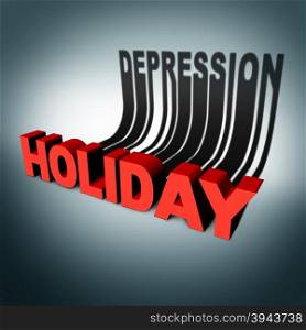 Holiday depression concept and party season anxiety and emotional crisis concept as a three dimensional text with a cast shadow of the word for sadness as a metaphor for hidden seasonal stress and loneliness.