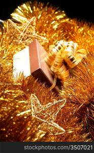 holiday gift on golden background close up