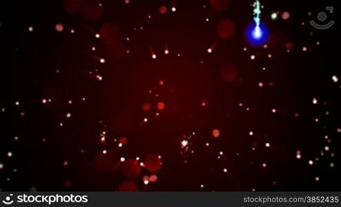 Holiday red background with falling sparkles, shine