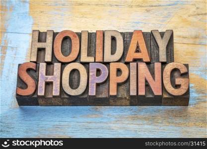 holiday shopping word abstract in vintage letterpress wood type
