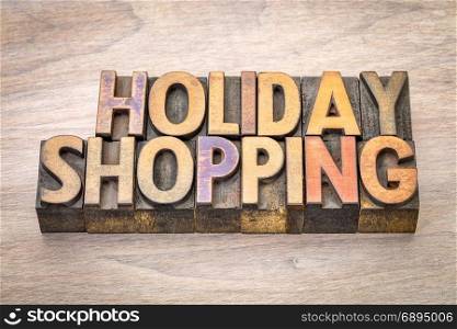 holiday shopping word abstract in vintage letterpress wood type