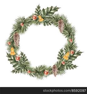 Holiday Watercolor Christmas wreath. Illustrations. Holiday Watercolor Christmas wreath. 