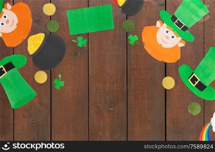 holidays and celebration concept - st patrick&rsquo;s day decorations or party props made of paper on white background. st patrick&rsquo;s day decorations on white background