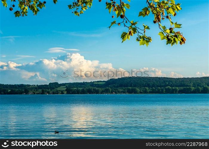 Holidays summer on the beautiful Lake Constance with blue sky