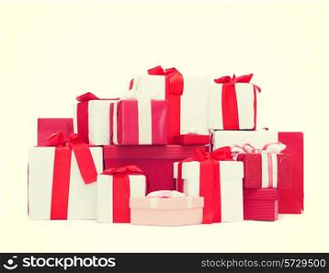 holidays, winter, birthday and celebration concept - christmas presents