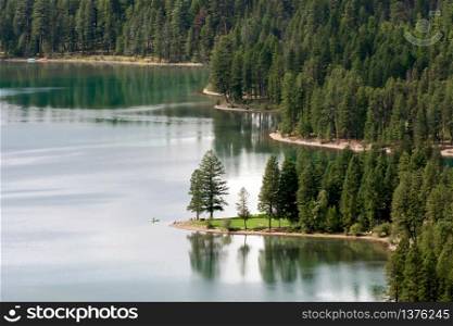 HOLLAND LAKE, MONTANA/USA - SEPTEMBER 19 : Scenic view of Lake Holland in Montana USA on September 19, 2013. Unidentified person.