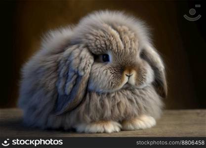 Holland lop rabbit sitting on wood floor