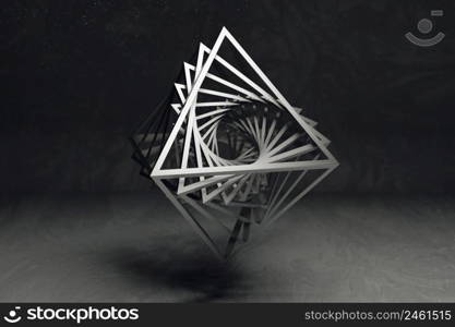 Hollow octahedron flevitating on grey background