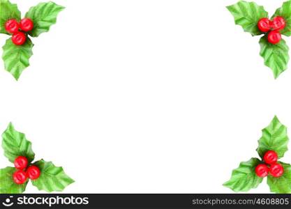Holly berry frame isolated on white
