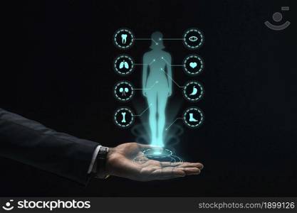 hologram feminine silhouette man hand. Resolution and high quality beautiful photo. hologram feminine silhouette man hand. High quality beautiful photo concept