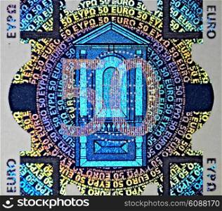 hologram on the fifty Euro banknote