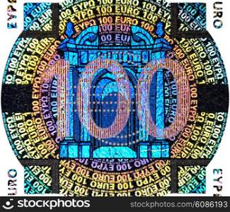 hologram on the one hundred Euro banknote