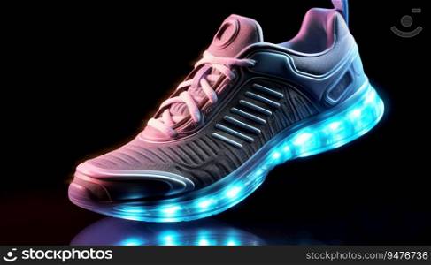 Hologram shoes and sports for fitness with neon colours on black