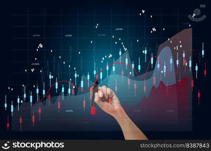 Holographic chart with rising rates and indicators. Business growth concept, high profitability, successful startup. The growth of the exchange rate