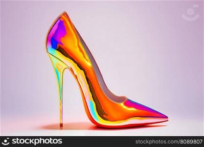Holographic pointed toe heel. Neural network AI generated art. Holographic pointed toe heel. Neural network AI generated