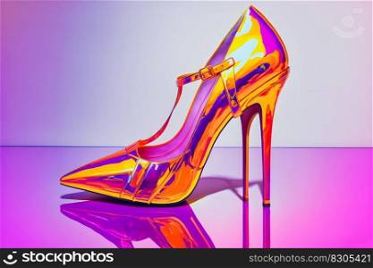 Holographic pointed toe heel. Neural network AI generated art. Holographic pointed toe heel. Neural network AI generated