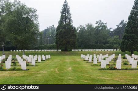 Holten,Netherlands - June 01, 2018: Well maintained graves of fallen canadian soldiers during WW2 on the canadian war cemetary in Holland . graves of fallen canadian soldiers. graves of fallen canadian soldiers