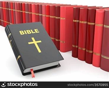 Holy Bible on background from others books. 3d