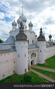 Holy Gates and the Resurrection Church. Kremlin of ancient town of Rostov Veliky.Russia