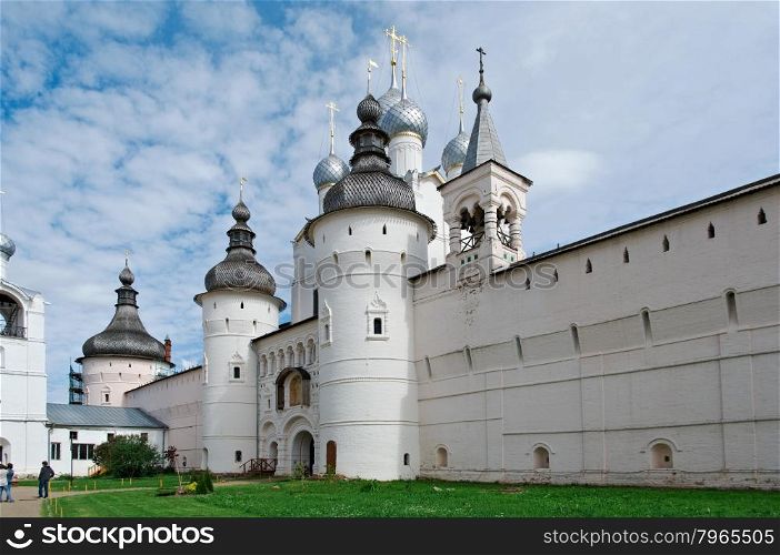 Holy Gates and the Resurrection Church. Kremlin of ancient town of Rostov Veliky.Russia