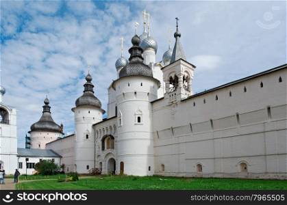 Holy Gates and the Resurrection Church. Kremlin of ancient town of Rostov Veliky.Russia