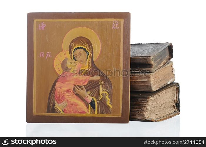 Holy mother and baby Jesus.. Isolated on white background