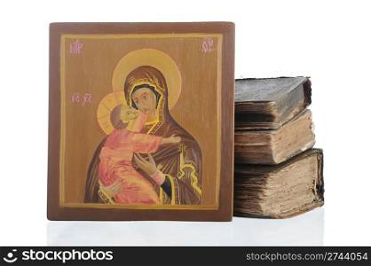 Holy mother and baby Jesus.. Isolated on white background