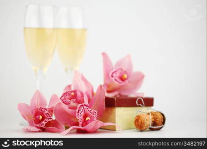 holyday card champagne and orchid