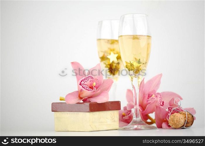 holyday card champagne and orchid