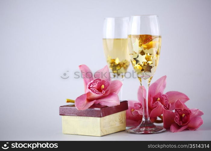 holyday card champagne and orchid