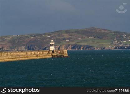 Holyhead breakwater Lighthouse. Wales, United Kingdom, from Holyhead, landscape