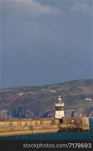 Holyhead breakwater Lighthouse. Wales, United Kingdom, from Holyhead, portrait