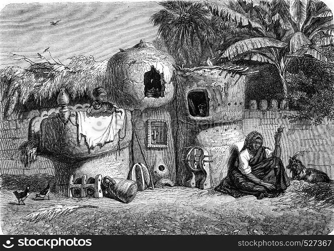 Home and furniture fellahs, vintage engraved illustration. Magasin Pittoresque 1847.