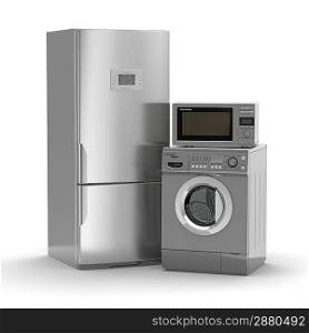 Home appliances. Refrigerator, microwave and washing maching. 3d