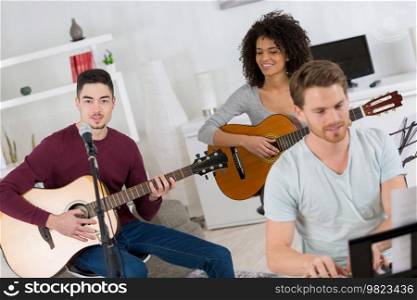home band learning new song together