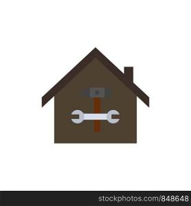 Home, Building, Construction, Repair, Hammer, Wrench Flat Color Icon. Vector icon banner Template
