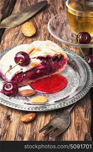 Home cherry strudel. Traditional puff pastry strudel with berries of cherry