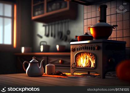 home comfort warm lights near a wooden house  illustration Generative AI.