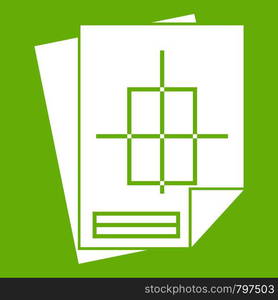 Home construction project icon white isolated on green background. Vector illustration. Home construction project icon green