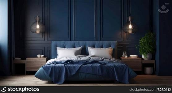 Home dark luxury bedroom interior design. distinct generative AI image.. Home dark luxury bedroom interior design