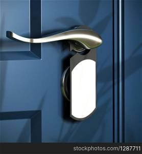 home entrance, handle and grey door hanger, blue door, modern design . real estate concept, home entrance