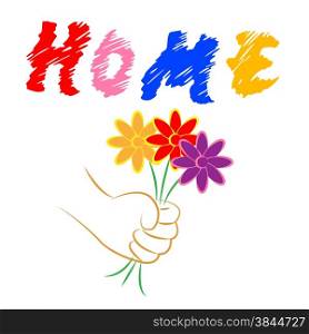 Home Flowers Representing Residential Building And Household