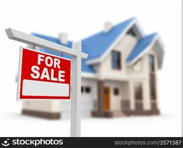 Home for Sale sign on white background. 3d